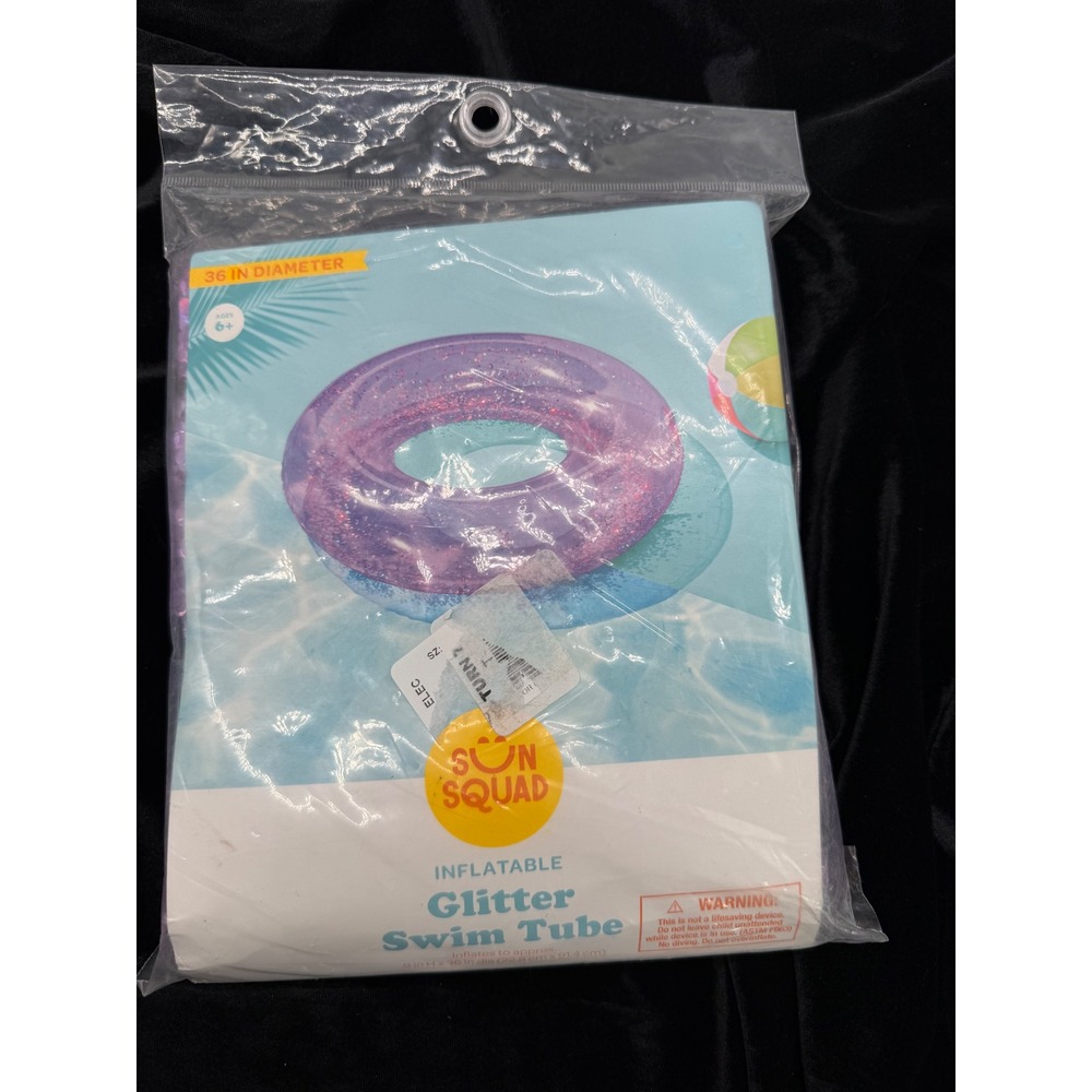 Sun Squad Inflatable Glitter Swim Tube Kids 36" Purple New Pool Float Ring